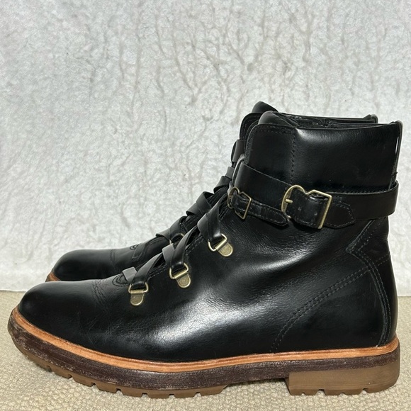 Timberland Womens Black Leather Riley Flair Hiker Lace/Buckle Boots Shoes SZ 8 - Picture 2 of 11